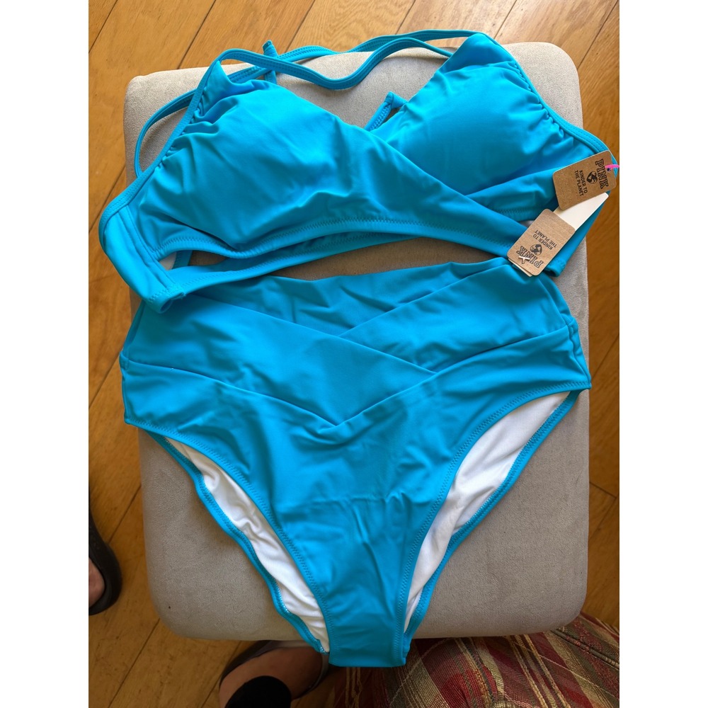 Victoria's Secret PINK Blue Wrap Bikini Set High Waist Crossover Swimsuit NWT